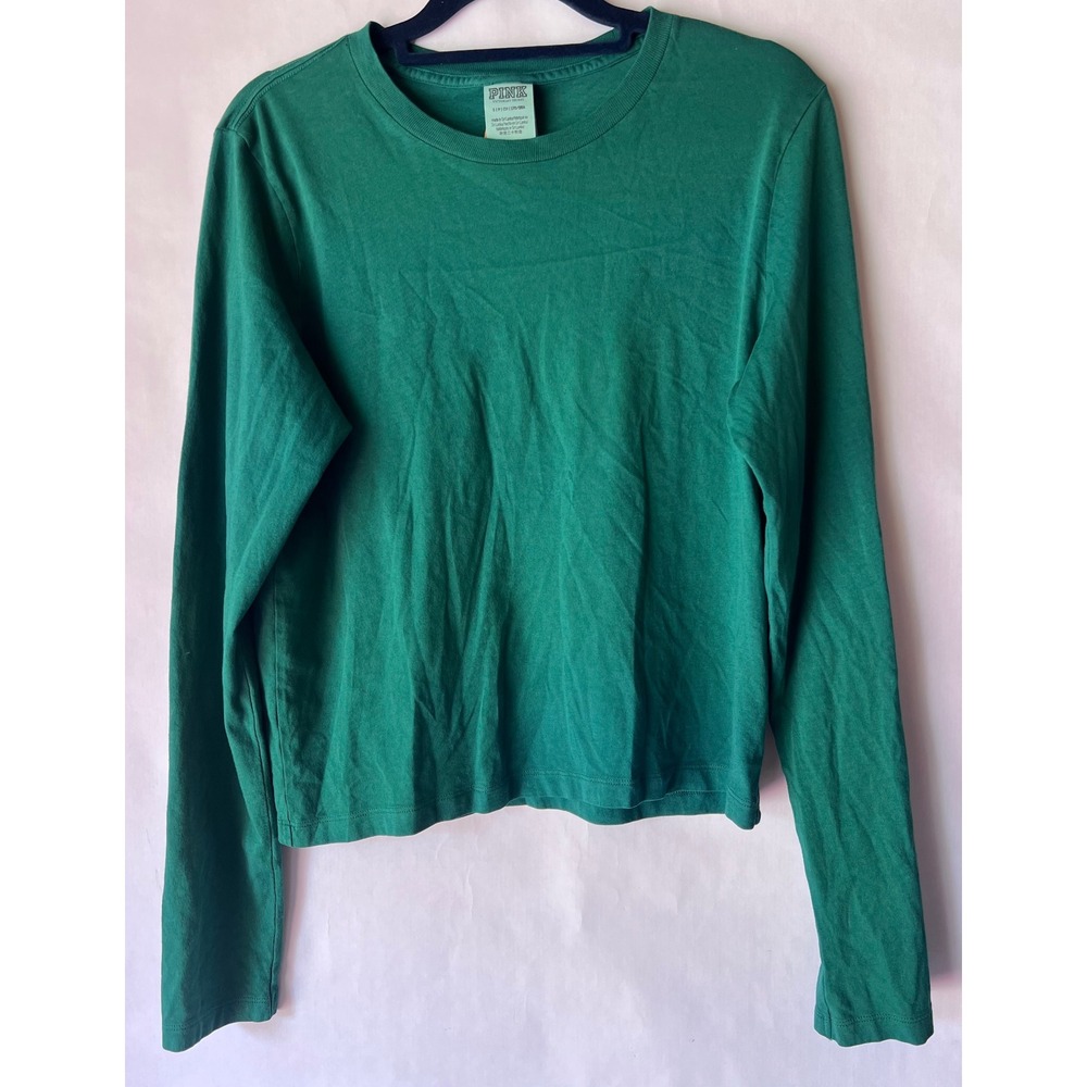 Victoria's Secret PINK Long Sleeve Green Cropped‎ Tee Shirt Top NWT